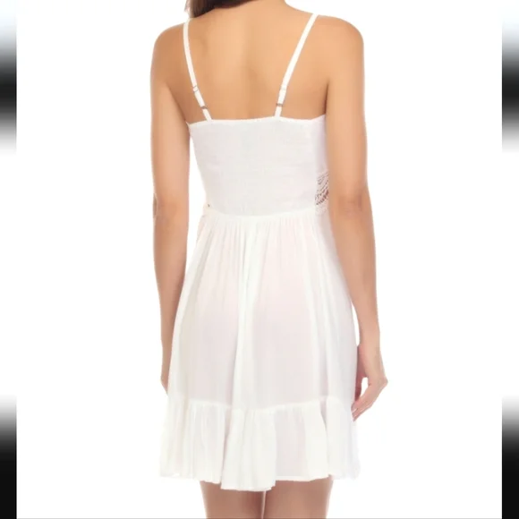 Raviya White Sleeveless Flutter-Hem Cover-up Beach Dress Size M - Picture 2 of 9